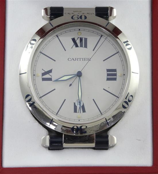 A Must de Cartier chromed steel desk timepiece, 5in., in original fitted box